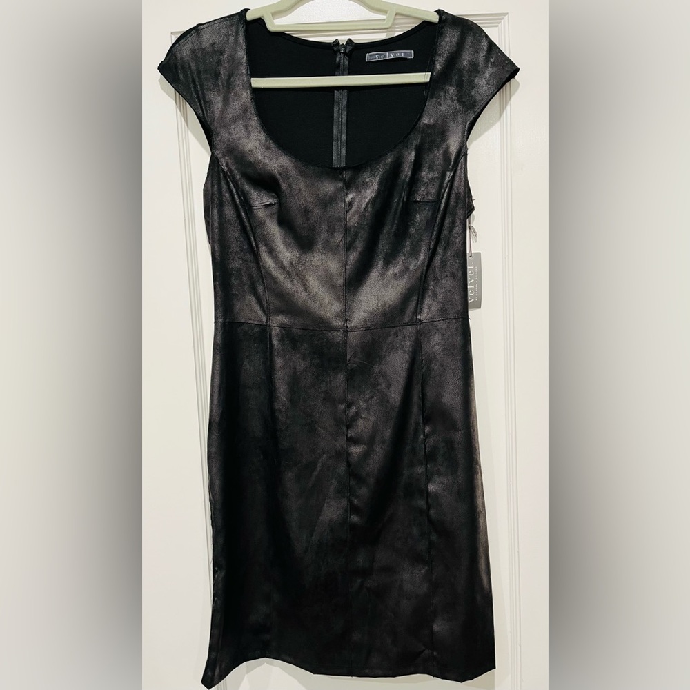 Velvet By Graham & Spencer Faux Leather Black Sheath Dress Zipper Back. NWT